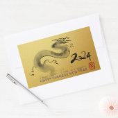 Chinesische Neujahrsdrache Original Malerei Gold S Rechteckiger Aufkleber (Umschlag)