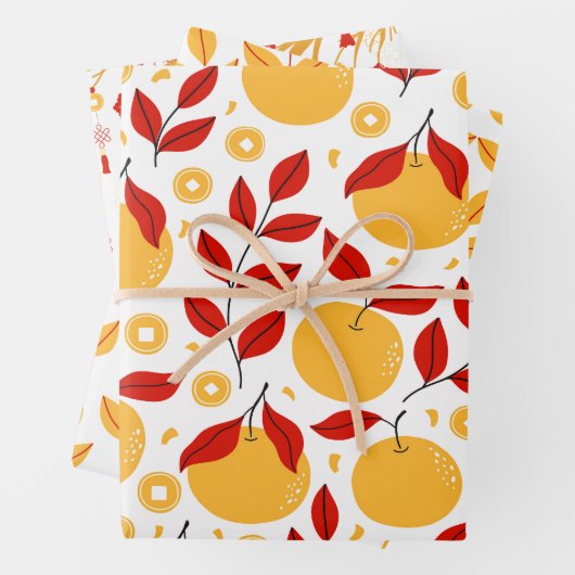 Chinesische Neujahrsfeste Blume und Obst Geschenkpapier Set (Beispiel)