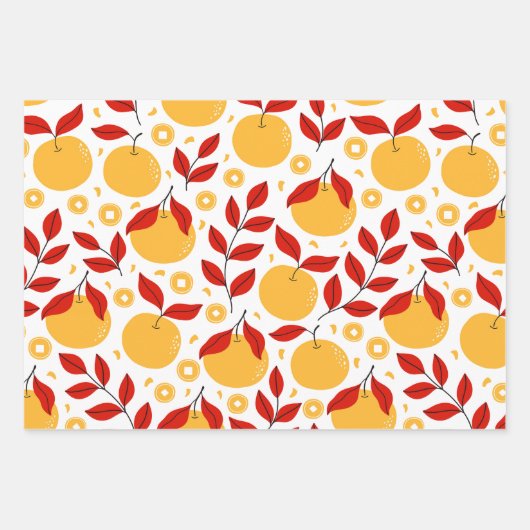 Chinesische Neujahrsfeste Blume und Obst Geschenkpapier Set (Vorderseite)