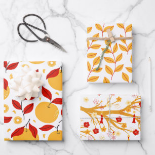 Chinesische Neujahrsfeste Blume und Obst Geschenkpapier Set