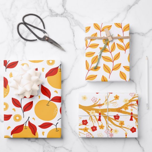 Chinesische Neujahrsfeste Blume und Obst Geschenkpapier Set (Vorderseite)