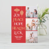 Chinesische Neujahrskarte mit Wunschwörtern Feiertagskarte (Stehend Vorderseite)