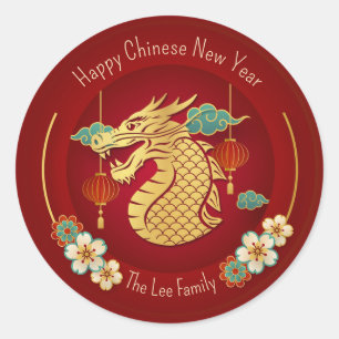 Chinesische Neujahrsklammern (Jahr des Drachen) Ro Runder Aufkleber