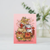 Chinesische Neujahrskuhe und Katzen Feiertagspostkarte (Stehend Vorderseite)