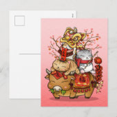 Chinesische Neujahrskuhe und Katzen Feiertagspostkarte (Vorne/Hinten)