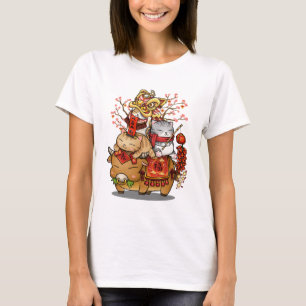 Chinesische Neujahrskuhe und Katzen T-Shirt