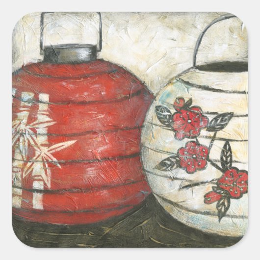 Chinesische Neujahrslinien mit Blumendruck Quadratischer Aufkleber (Vorderseite)