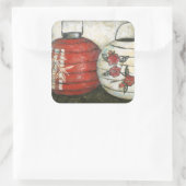 Chinesische Neujahrslinien mit Blumendruck Quadratischer Aufkleber (Tasche)