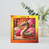 Chinesische Neujahrsschlange und Peonies Origami S Einladung (Stehend Vorderseite)