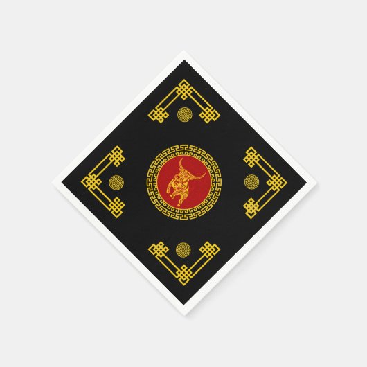 Chinesische Neujahrsschmuck Ox Red & Gold Serviette (Ecke)
