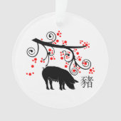 Chinesische Neujahrsschweine und Blume Ornament (Vorderseite)
