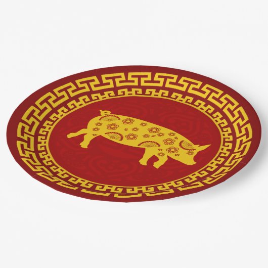 Chinesische Neujahrsschweinschmuck Pappteller (Schrägansicht)