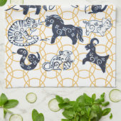 Chinesische Neujahrstiere Zodiac Minimal Blue Gold Geschirrtuch (Gefaltet)