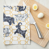 Chinesische Neujahrstiere Zodiac Minimal Blue Gold Geschirrtuch (Viertel Falte)