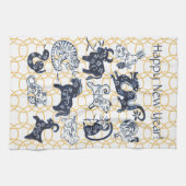 Chinesische Neujahrstiere Zodiac Minimal Blue Gold Geschirrtuch (Horizontal)