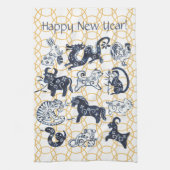 Chinesische Neujahrstiere Zodiac Minimal Blue Gold Geschirrtuch (Vertikal)