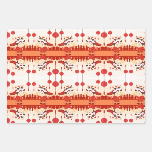 Chinesische New Year Lion Dance Lanterns W3PS Geschenkpapier Set (Vorderseite 3)