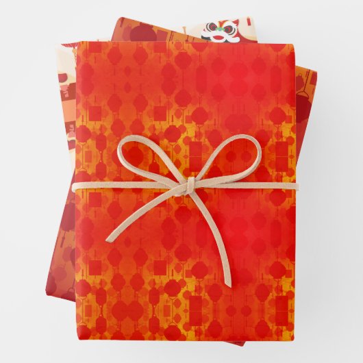 Chinesische New Year Lion Dance Lanterns W3PS Geschenkpapier Set (Beispiel)