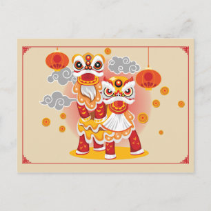Chinesische New Year Lion Dancers Postkarte