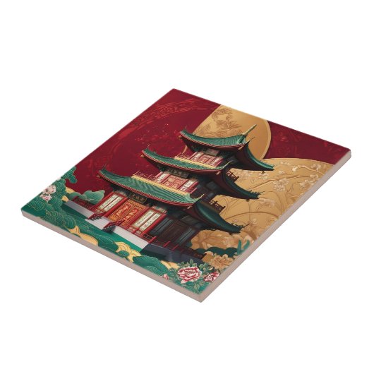 Chinesische Pagoda Chinoiserie Tile Fliese (Seite)