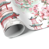 Chinesische Pagode - Kirschblüten (10) Geschenkpapier (Rolleneckpunkt)