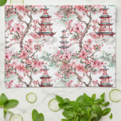 Chinesische Pagode - Kirschblüten (10) Geschirrtuch (Gefaltet)
