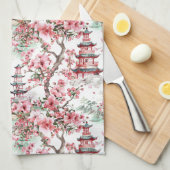 Chinesische Pagode - Kirschblüten (10) Geschirrtuch (Viertel Falte)
