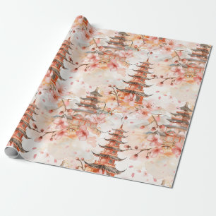 Chinesische Pagode mit Kirschblüten (1) Geschenkpapier