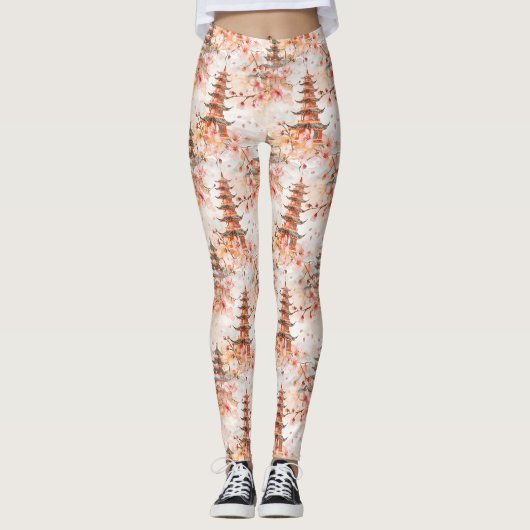 Chinesische Pagode mit Kirschblüten (1) Leggings (Vorderseite)