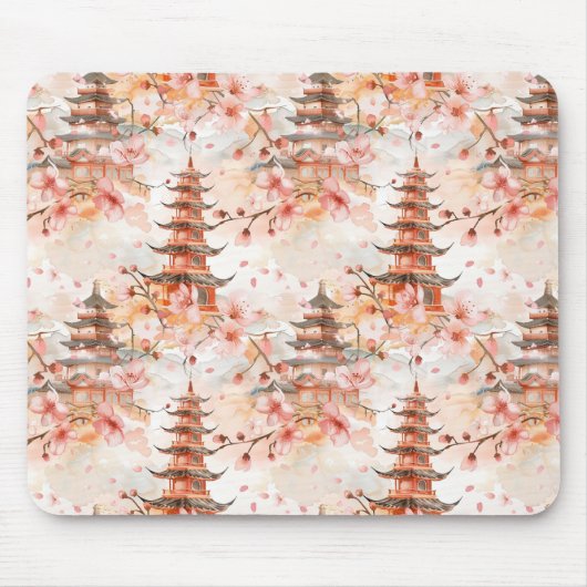 Chinesische Pagode mit Kirschblüten (1) Mousepad (Vorne)