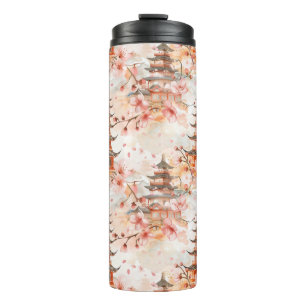 Chinesische Pagode mit Kirschblüten (1) Thermosbecher