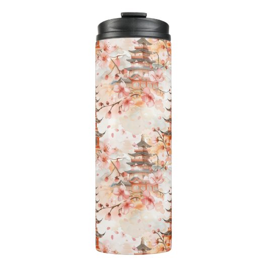 Chinesische Pagode mit Kirschblüten (1) Thermosbecher (Vorderseite)