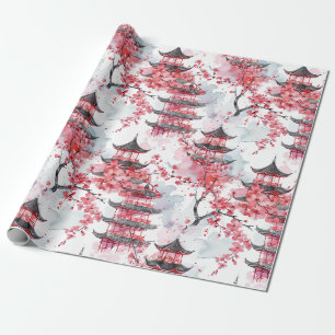 Chinesische Pagode mit Kirschblüten (2) Geschenkpapier