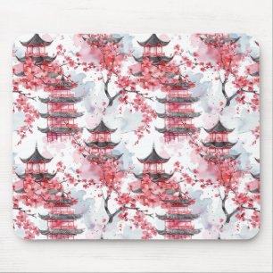 Chinesische Pagode mit Kirschblüten (2) Mousepad