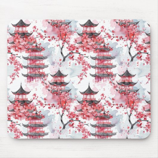 Chinesische Pagode mit Kirschblüten (2) Mousepad (Vorne)