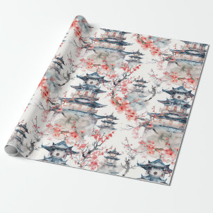 Chinesische Pagode mit Kirschblüten (4) Geschenkpapier