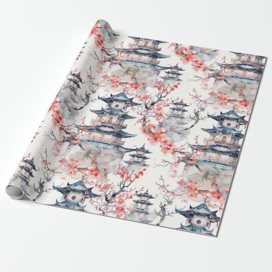 Chinesische Pagode mit Kirschblüten (4) Geschenkpapier (Ungerollt)