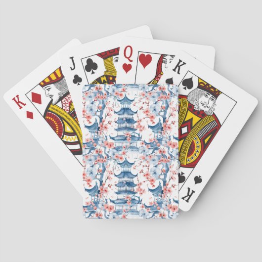 Chinesische Pagode mit Kirschblüten (5) Spielkarten (Rückseite)