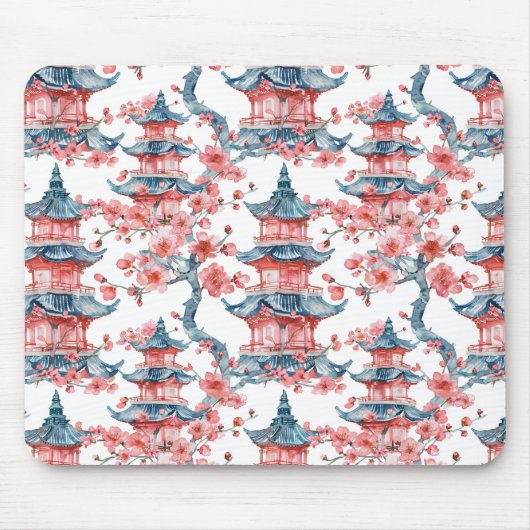 Chinesische Pagode mit Kirschblüten (6) Mousepad (Vorne)