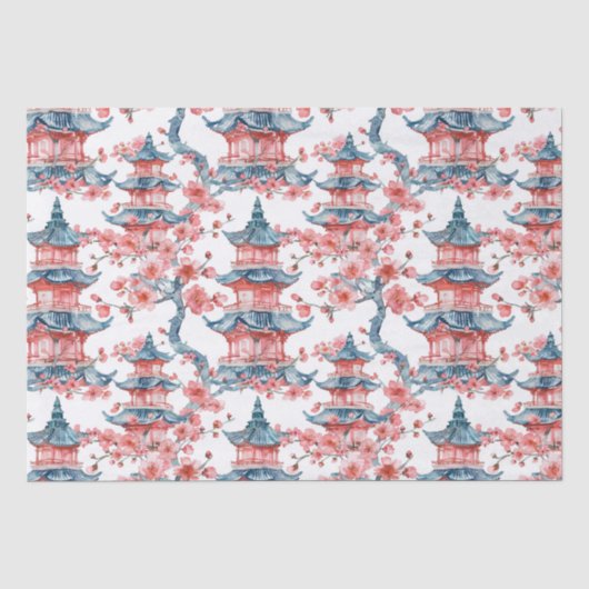 Chinesische Pagode mit Kirschblüten (6) Seidenpapier (Vorderseite)