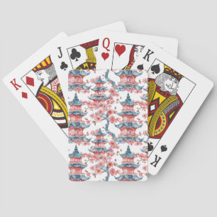Chinesische Pagode mit Kirschblüten (6) Spielkarten
