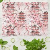 Chinesische Pagode mit Kirschblüten (7) Geschirrtuch (Gefaltet)