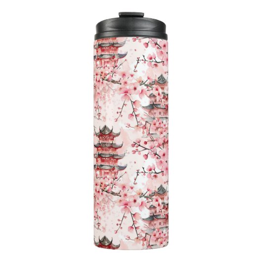 Chinesische Pagode mit Kirschblüten (7) Thermosbecher (Vorderseite)
