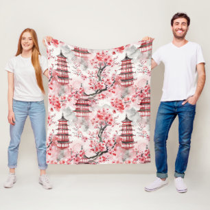 Chinesische Pagode mit Kirschblüten (9) Fleecedecke