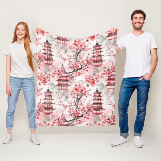 Chinesische Pagode mit Kirschblüten (9) Fleecedecke (Beispiel)