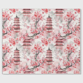 Chinesische Pagode mit Kirschblüten (9) Geschenkpapier (Flach)