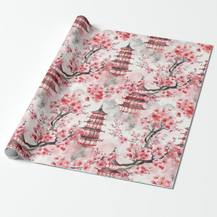 Chinesische Pagode mit Kirschblüten (9) Geschenkpapier