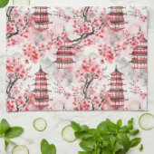 Chinesische Pagode mit Kirschblüten (9) Geschirrtuch (Gefaltet)