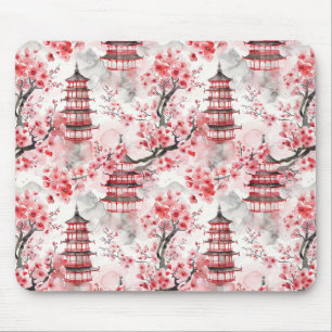 Chinesische Pagode mit Kirschblüten (9) Mousepad