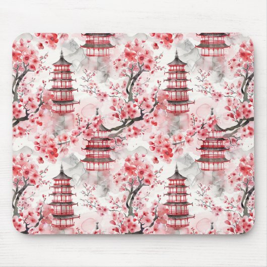 Chinesische Pagode mit Kirschblüten (9) Mousepad (Vorne)